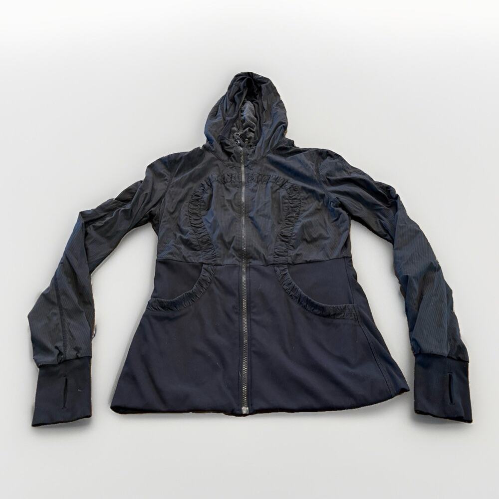 Lululemon Womens Black Reversible Full Zip Thumbholes Hooded Jacket Size 8